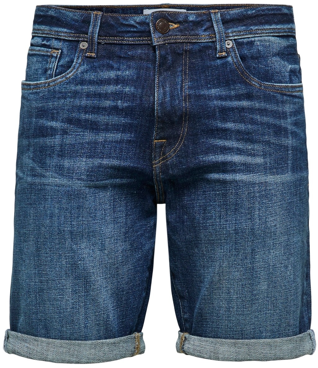 Selected Herren Jeans Shorts SLHALEX 21406 MB Slim Fit Blau 16082781 Normaler Bund Reißverschluss L