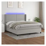 vidaXL Boxspringbett mit Matratze & LED Hellgrau 180x200 cm Stoff
