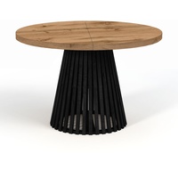 Runder Ausziehbarer Tisch für Esszimmer, DOVER - Industrial/Loft Still mit Lamellenbeine, Durchmesser: 100 / 200 cm, Farbe: Eiche Wotan / Schwarz