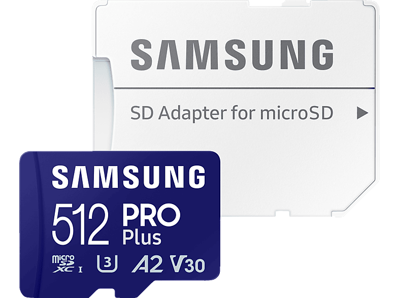 Samsung PRO Plus microSD-Karte SD-Adapter, 512 GB, Für Mobile Gaming auf Smartphones, Tablets und Handheld Konsolen, UHS‑I U3, Full HD & 4K UHD, 180 MB/s Lesen, 130 MB/s Schreiben, MB-MD512SA/EU