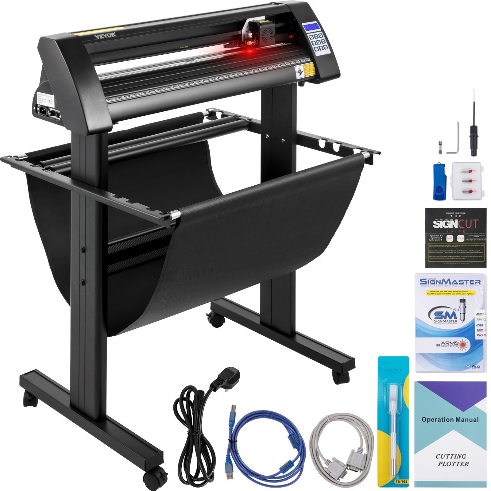 VEVOR Vinyl Schneideplotter Max. Papiereinzug 870 mm, Folienschneider Max. Schnittbreite 780 mm, Plottermaschine Max. Schnittgeschwindigkeit 800 mm/s, Hobbyplotter Halbautomatisch mit Signcut-Software