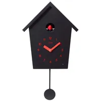 Cuco Clock Wanduhr Kuckucksuhr REIHENHAUS mit Pendeluhr Wanduhr, Moderne Schwarzwalduhr (28,3 × 22,8 × 10,4cm, mit Nachtruhefunktion, Vogelgezwitscher) rot|schwarz