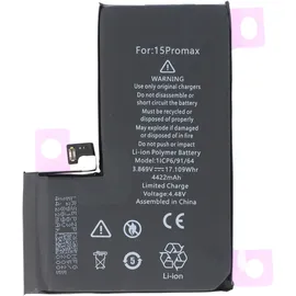 AccuCell Akku passend für Apple iPhone 15 Pro Max, Li-Polymer, 3,86V, 4422mAh, 17,1Wh, ohne Werkzeug