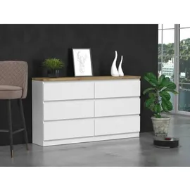 roe furniture Moderne 6-Schubladen-Kommode 120 cm Weiß matt / Braun