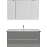 Nobilia Badmöbel-Set NOBILIA "Levere", grau (schiefergrau), B:121cm H:169cm T:48,7cm, Kastenmöbel-Sets, inkl. Spiegelschrank mit Beleuchtung und Dimmerfunktion, in 4 Breiten