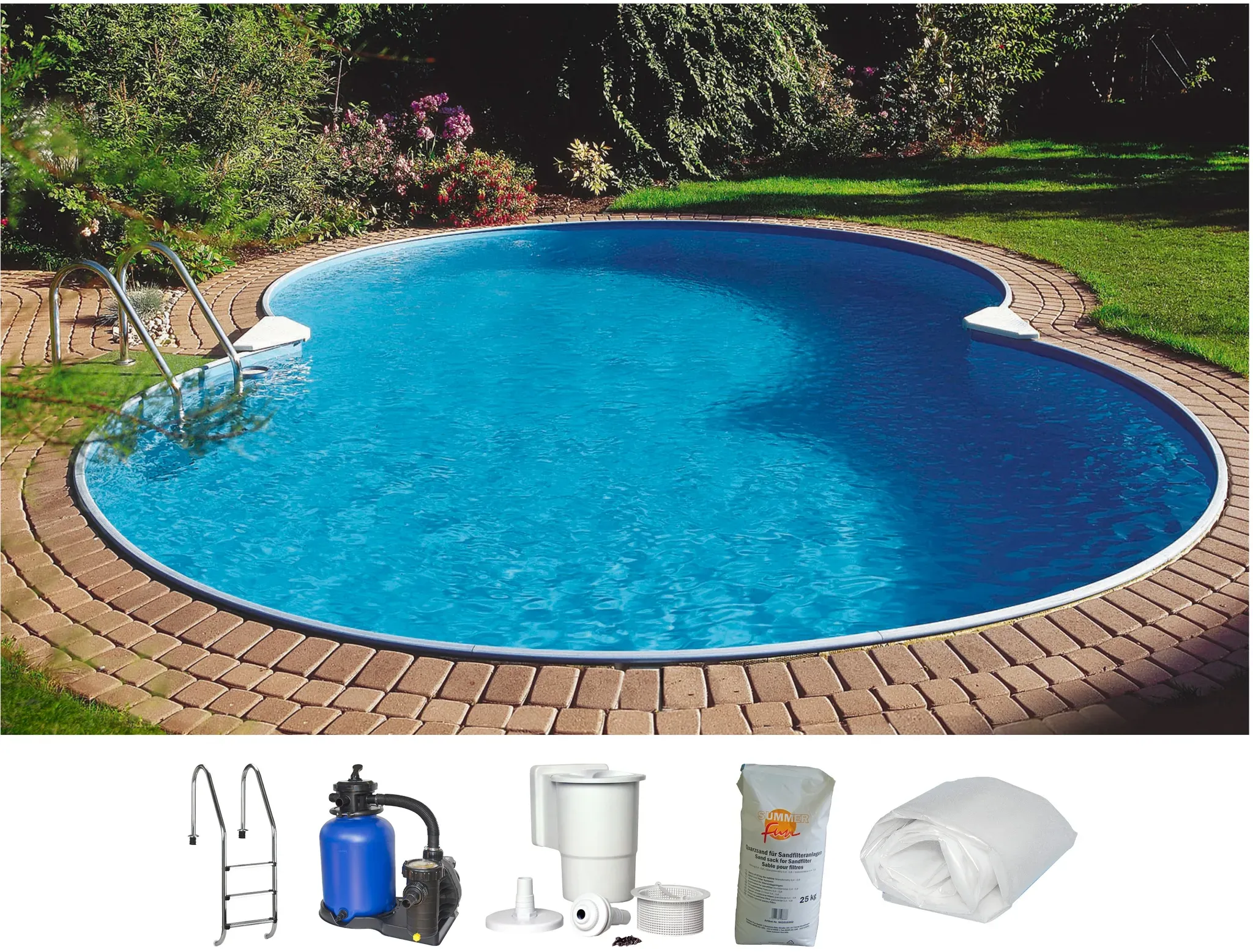 Achtformpool CLEAR POOL "TULUM", weiß, B:350cm H:120cm L:540cm, Schwimmbecken, für den Volleinbau