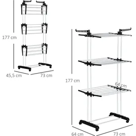 Homcom Wäscheständer Turmwäscheständer mit Rollen mit 4 Ebenen Standtrockner Ausziehbares Wäscheturm für Innen und Außen Stahl Schwarz 73 x 45,5 x 177cm