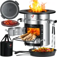 Kesser KESSER® Raketenofen Inkl. Grillpfanne aus Gusseisen mit Tragetasche Dutch Oven BBQ Rakete Holzofen Camping Campingkocher Campinggrill, Edelstahl