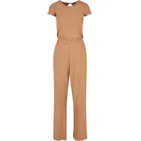 URBAN CLASSICS Ladies Rib Wid Leg Jumpsuit in Braun, Größe XS