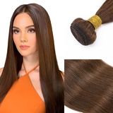 Elailite Human Hair Bundle Echthaar, Echthaar Tressen zum Einnähen, Echthaar Tressen Extensions Haarverlängerungen, glatt, (30cm 100g) Straight #04 Mittelbraun