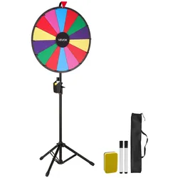 VEVOR Glücksrad Drehrad (61 cm) 14 Slots Glücksrad mit Stativ, höhenverstellbar, Lotteriespiele Gewinn-Roulette mit Tafelschwamm & 2 Markern, 6 Farben, ideal für Party Kneipe Messe Karneval