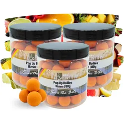 Pop-Up Boilie Set hochfängiges Tutti Frutti Aroma 16 mm Amino Karpfenköder 3x80g orange 240g