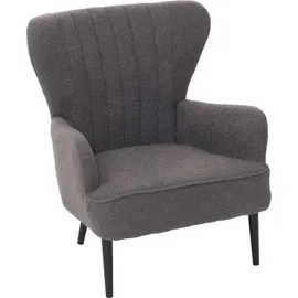 Mendler Lounge-Sessel HWC-K37 Bouclé 75 x 80 x 75 cm dunkelgrau mit Kissen