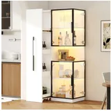 Flieks Glasvitrine Eckschrank Hochschrank mit LED-Beleuchtung, Ausziehregal, Glastüren (1-St., 70×38×160 cm) multifunktionaler Mehrzweckschrank Standvitrine Eckvitrine Weiß weiß