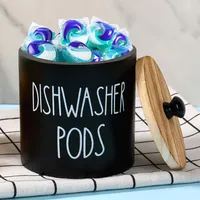 KTCINA Waschmittel Pod Aufbewahrung mit Deckel 12 * 12 * 13 cm Waschpulver Aufbewahrungsbox Holz Badezimmer Organizer Waschmittel Waschmittelbehälter für Waschpods Badebomben Wäscheparfüm (Schwarz)