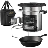 bbq#boss BBQBOSS Raketenofen mit Grillpfanne Campingkocher Brennholzständer Silber