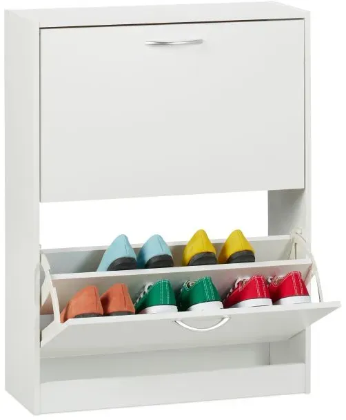 Relaxdays Schuhschrank Kipper Weiß,Silber