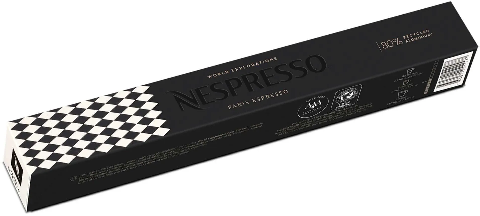 Nespresso Paris Espresso Original Line 10 Espresso Kaffeekapseln Schwarz/Weiß 40 ml Getreide- & Gebäckaroma mit Zitrusnote