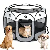 Welpenauslauf Hundebox Faltbar für Zuhause Welpenlaufstall, Katzengehege für Drinnen Outdoor Hundekäfig Hundezelt Freilaufgehege Kaninchen Laufstall Katze Hund Katzen Zelt Kleintiergehege (Grau)