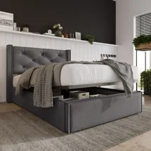 XDOVET Bett,Hydraulisch Einzelbett Polsterbett 90x200cm,Bett mit Lattenrost aus Metallrahmen, Modernes Bettgestell mit Stauraum, Baumwolle, Grau - Grau