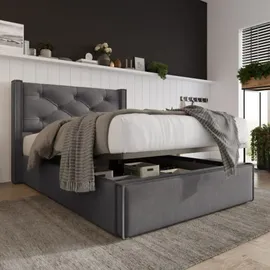 XDOVET Bett,Hydraulisch Einzelbett Polsterbett 90x200cm,Bett mit Lattenrost aus Metallrahmen, Modernes Bettgestell mit Stauraum, Baumwolle, Grau - Grau
