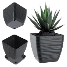 Kadax Blumentopf mit Untersetzer, aus Kunststoff, Quadratisch, 15 cm, Anthrazit