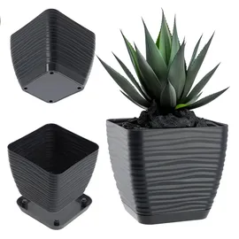 Kadax Blumentopf mit Untersetzer, aus Kunststoff, Quadratisch, 15 cm, Anthrazit