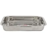 Domotti Bräter mit Rost 40 x 28,5 x 5 cm Ofenform Backform Edelstahl Auflaufform mit Gitter Grill silber rechteckig