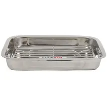 Domotti Bräter mit Rost 40 x 28,5 x 5 cm Ofenform Backform Edelstahl Auflaufform mit Gitter Grill silber rechteckig