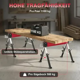 Homcom Arbeitsbock Metall 64-81 cm Rot klappbar 7-fach höhenverstellbar