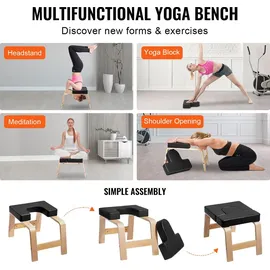 Vevor Yoga Kopfstandbank Inversionsstuhl 136 kg Tragkraft für das Familien-Fitnessstudio, Kopfstandtrainer mit Holzrahmen und PU Polster, Stand-Yoga-Hocker für Kraft- und Gleichgewichtstraining