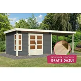 Karibu Gartenhaus »Kolimasee 7«, (Set), mit Anbaudach 3,2 m, terragrau, grau