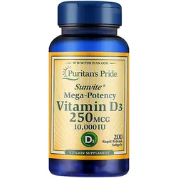 Vitamin D3 250 mcg (10.000 IE) 200 schnell freisetzende Weichgelkapseln