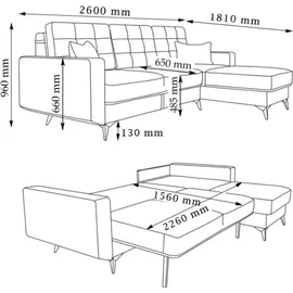 VitaliSpa Ecksofa York Webstoff blau