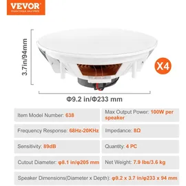 Vevor Deckenlautsprecher 20 cm weiß