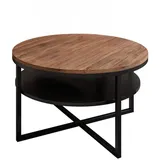 Lukmebel Couchtisch rund - CIRI-X runder - Beistelltisch rund - Kaffetisch - Industrial Deko - Deko Wohnzimmer - Kleiner Beistelltisch - Sofatisch - Kleiner Tisch - Schwarz/Stirling Eiche