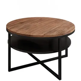 Lukmebel Couchtisch rund - CIRI-X runder - Beistelltisch rund - Kaffetisch - Industrial Deko - Deko Wohnzimmer - Kleiner Beistelltisch - Sofatisch - Kleiner Tisch - Schwarz/Stirling Eiche