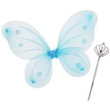 Relaxdays 2 x Feenflügel mit Zauberstab blau Weiß,Hellblau,Silber