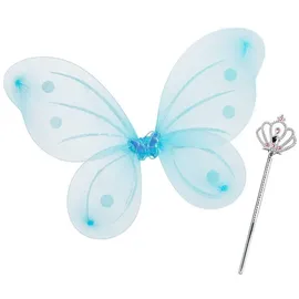Relaxdays 2 x Feenflügel mit Zauberstab blau Weiß,Hellblau,Silber