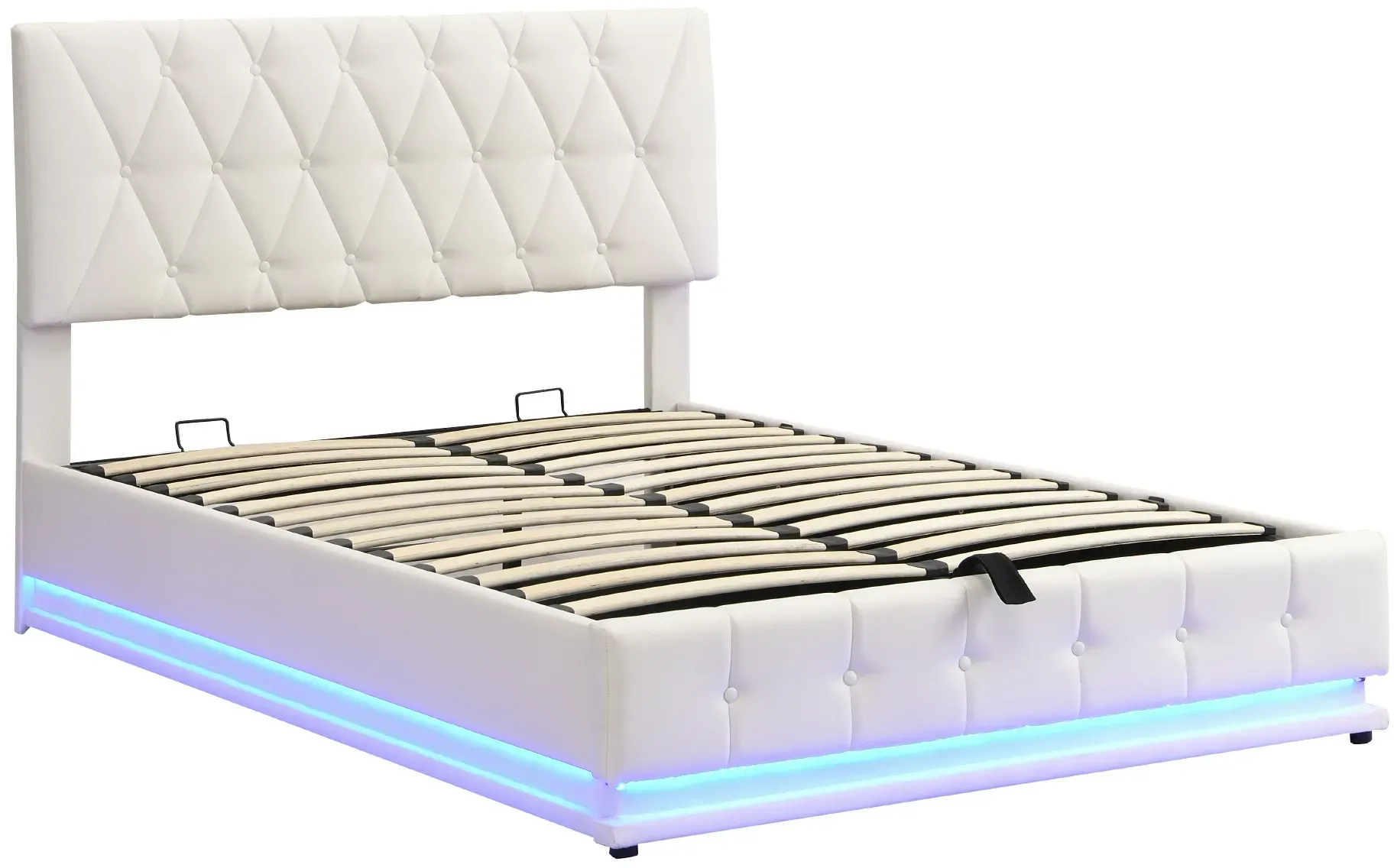 Merax Polsterbett 140x200 cm mit LED Beleuchtung, aus Kunstleder Doppelbett Erwachsenen Weiß