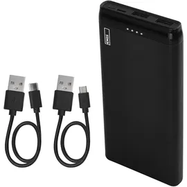 EMOS - ALPHA 10S Powerbank 10 000 mAh - externer Akku mit Passthrough - 2 USB-A-Ausgänge, 1 micro-USB-Eingang - inkl. 2 USB-Datenkabel - auto ON/OFF - für iPhone, iPad, Smartphone, Tablet - schwarz