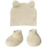 Heless 480 - Puppenkleidung aus 100% Bio-Baumwolle, 2-teiliges Strickset mit Bommelmütze und Strickschuhen in Ecru für Puppen und Kuscheltiere der Größe 35-45 cm