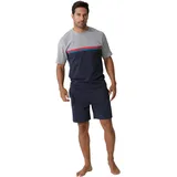 LE JOGGER LE JOGGER, Pyjama in grau-meliert-navy, | Gr. 48/50 (M), bunt (grau, meliert, navy), Jersey, Obermaterial: 100% Baumwolle, unifarben, Basic, bequem kurz, Rundhals, Kurzarm abgesteppte Kante, Homewear-Sets, Schlafanzug mit Colorblock