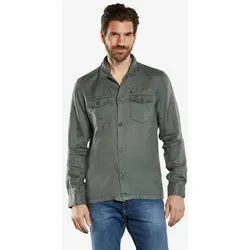 engbers Herren Langarm-Hemd aus Leinen grün regular uni Kent-Kragen - 4XL
