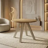 Runder Esstisch Ausziehbar 100–140 cm mit Holzbeinen aus Buchenholz in Kaschmir – Moderner Ausziehtisch für Esszimmer, Küche und Wohnzimmer ... - Braun