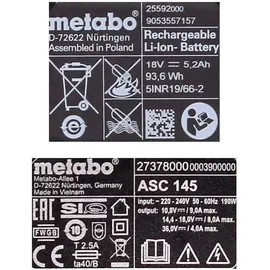 Metabo Basis-Set Li-Power 3 x 5,2 Ah + Schnellladegerät 685048000