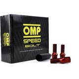 OMP SPEED Set mit 20 Radschrauben mit Metrik M14 x 1,25 Schlüssel 17/19 Gewindelänge 27 mm, Rot und Material DIN 10.9