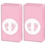 20 Taschentücher (2X 10) Fußabdrücke Baby rosa als Geschenk zur Geburt, Babyparty und Taufe