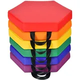 COSTWAY 6er Set Kinder Stuhlkissen mit Griff, Bodenkissen mit Reißverschluss, Sitzkissen Mehrfarbig, Sitzerhöhung Hauptkissen für Kinderzimmer und Kindergarten 38x34cm (Bunt)