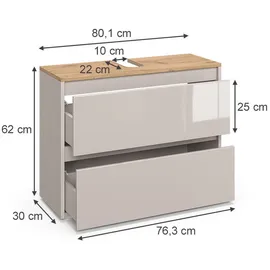Vicco Waschbeckenunterschrank Majest, Cashmere/artisan, 80.1 x 62 cm mit 2 Schubladen, Rechteckig, 80.1x62x30.1 Badezimmer, Badezimmerschränke, Waschbeckenunterschränke